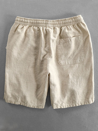 Men's Ramie Cotton Drawstring Casual Shorts
