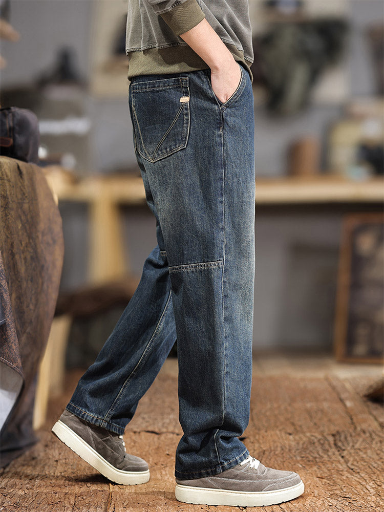 Jeans da uomo a gamba larga con lavaggio rétro