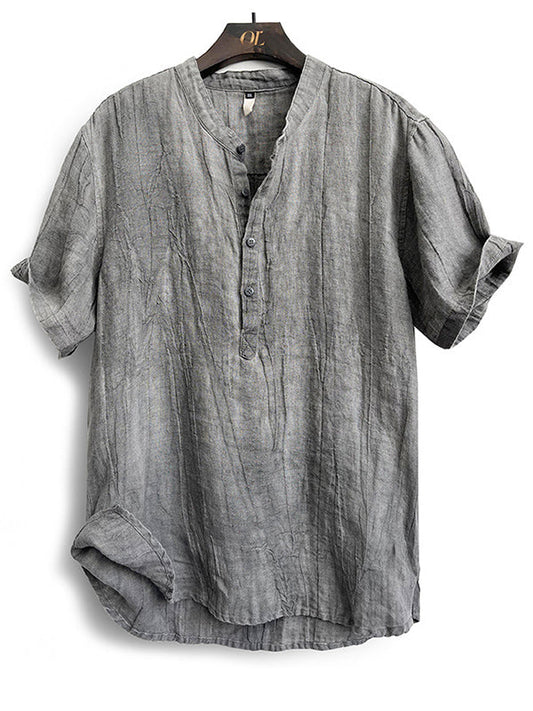 Camicia Henley a maniche corte da uomo in 100% lino