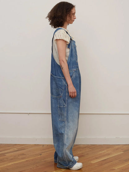 Peto vaquero oversize de pierna ancha con efecto lavado vintage