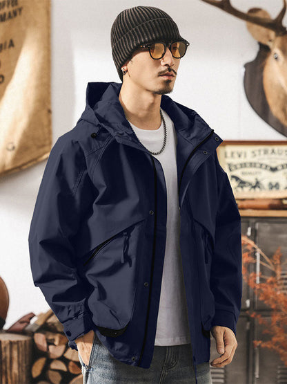 Winddichte Herren-Outdoor-Feldjacke aus Polyester mit Kapuze