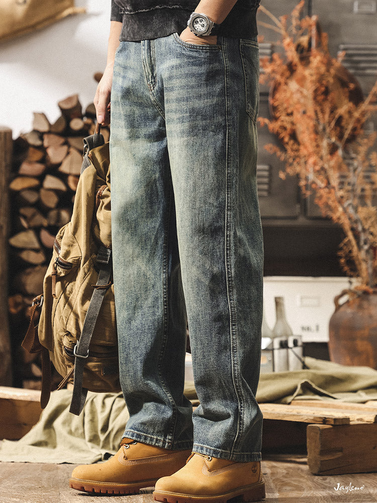 Herren Vintage Weit Bein Jeans, Retro Denim Hose für Alltag