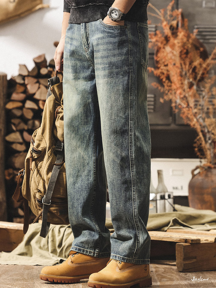 Herren Vintage Weit Bein Jeans, Retro Denim Hose für Alltag
