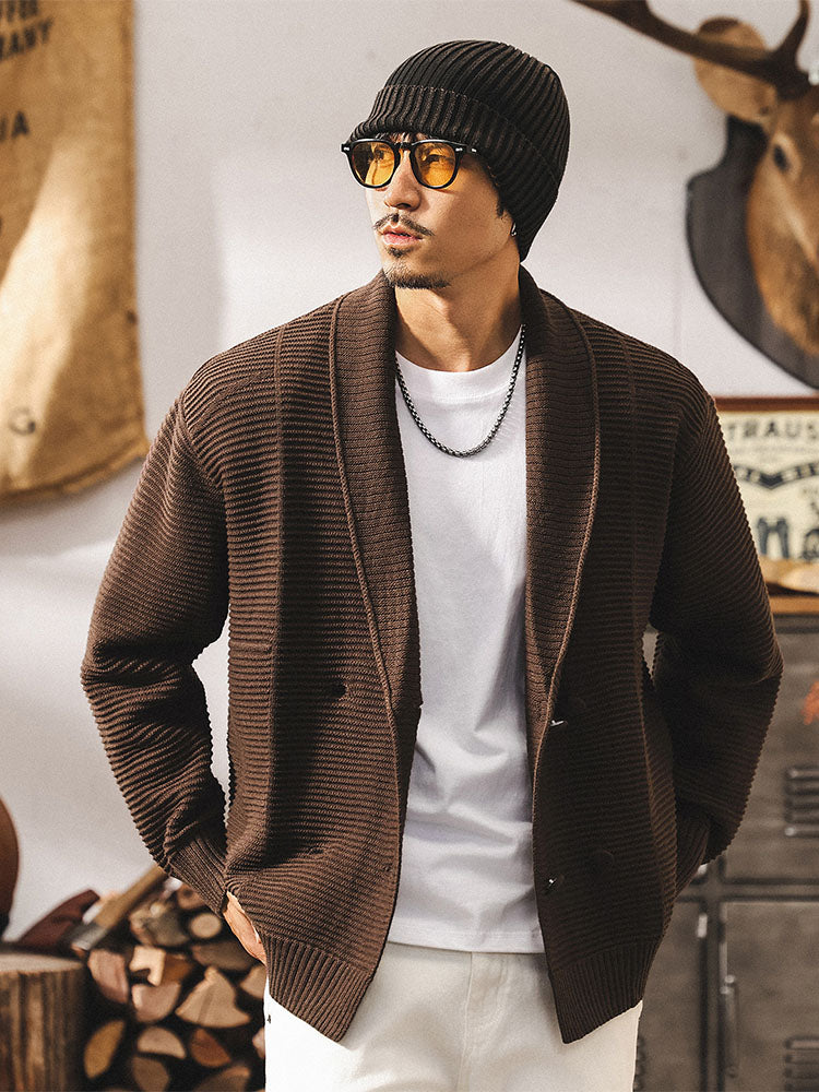 Oversize-Cardigan mit Schalkragen und Waffelstrick für Herren