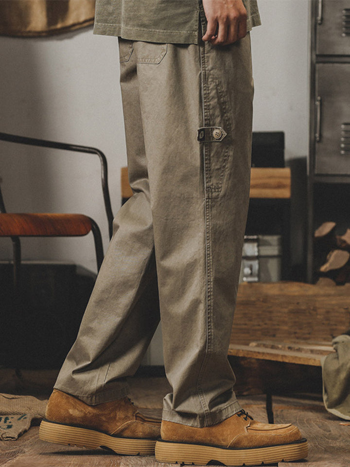 Men’s Wide-Leg Cargo Trousers with Side Button Details