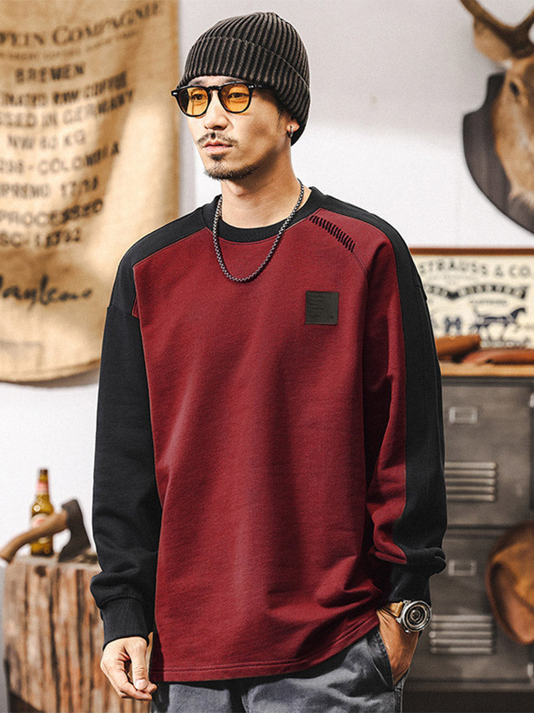 Men’s Crew-Neck Sweatshirt in 100% Cotton with a Color-Block Design