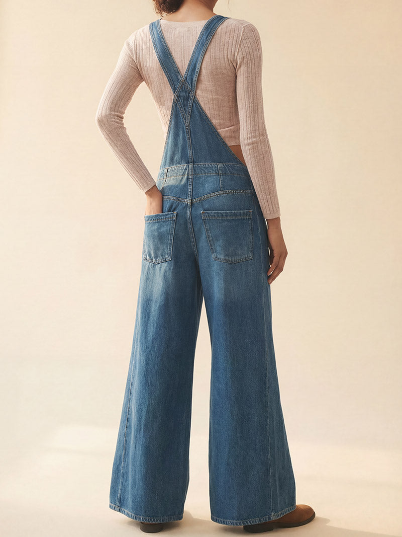 Weite Jeans-Latzhose für Damen