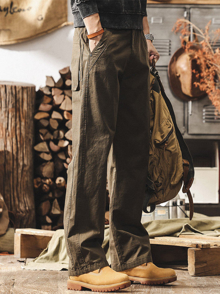 Pantalones de hombre de estilo retro, 100 % algodón y de pernera ancha