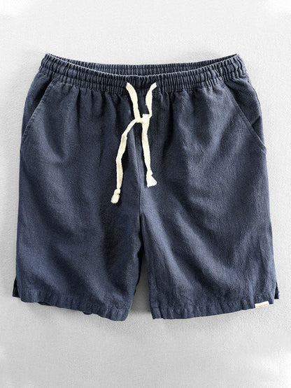 Men's Ramie Cotton Drawstring Casual Shorts