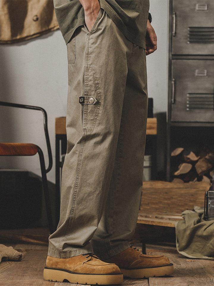 Men’s Wide-Leg Cargo Trousers with Side Button Details