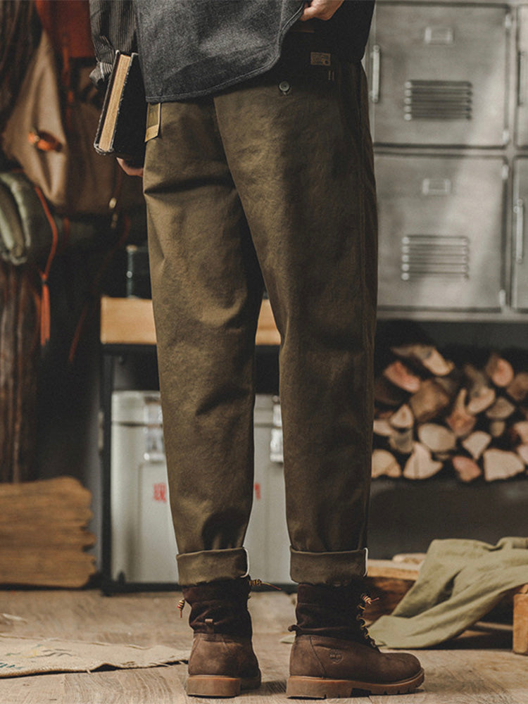 Men's Vintage-Inspired Washed Tapered Chino Pants
