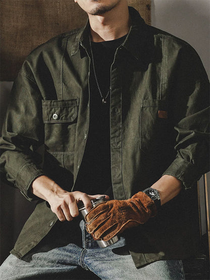 Herren Langarm‑Hemdjacke aus 100 % Baumwolle im Arbeitsstil