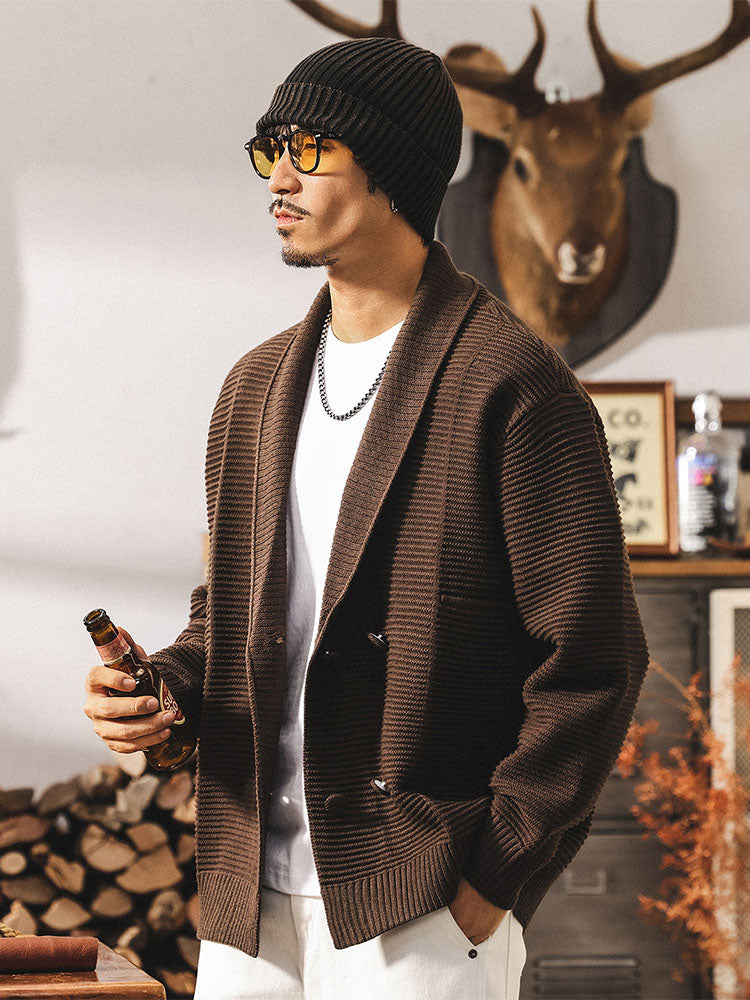 Oversize-Cardigan mit Schalkragen und Waffelstrick für Herren