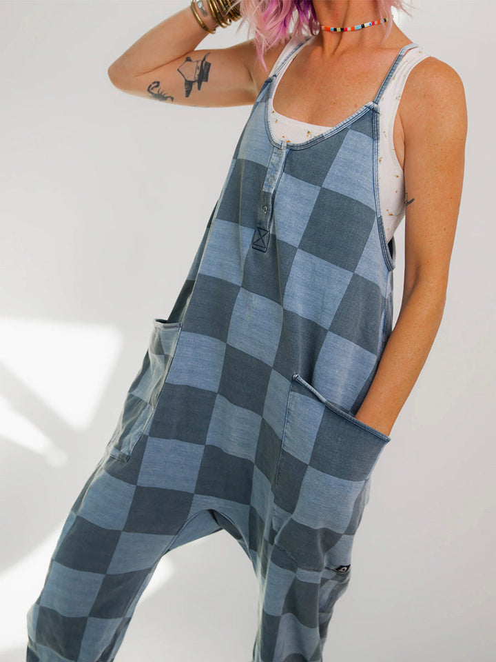 Oversize-Jumpsuit mit Karomuster für Damen - Ausverkauf