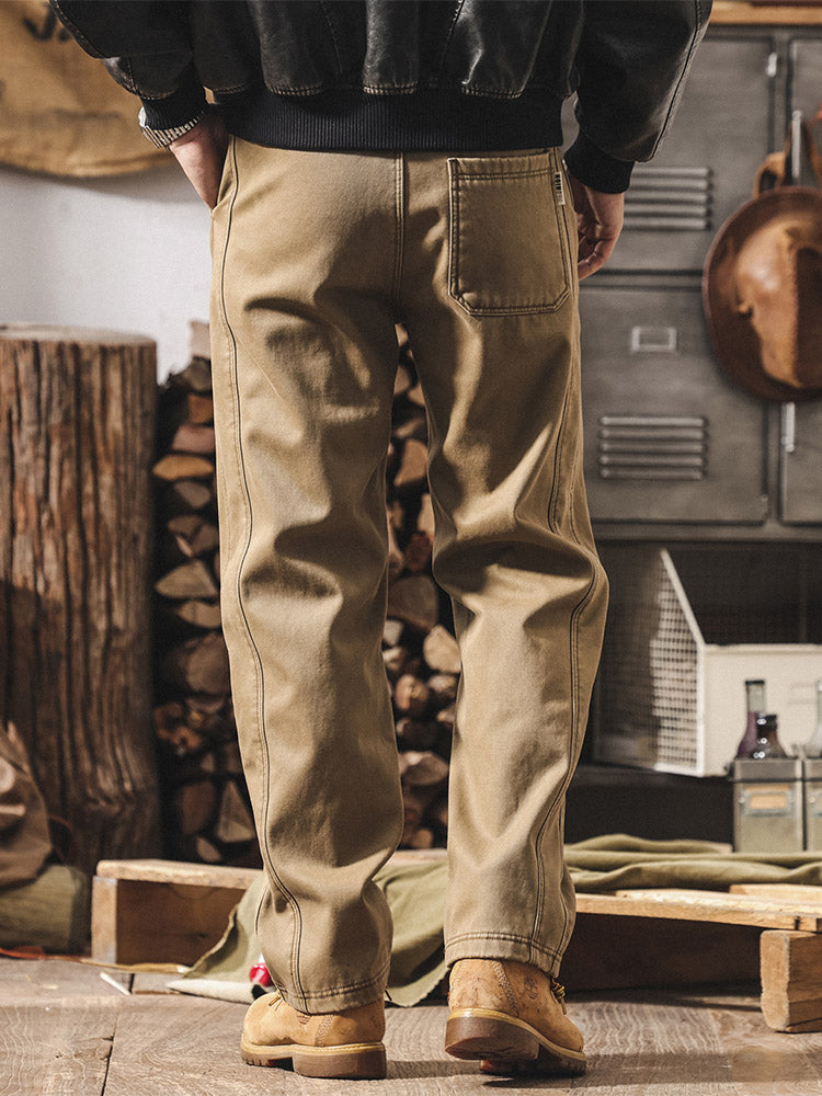 Pantaloni da uomo in 100% cotone, a gamba larga e con cuciture a contrasto, in stile retrò