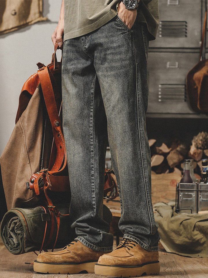 Herren Vintage Jeans, gerader Schnitt, Washed Denim Hose