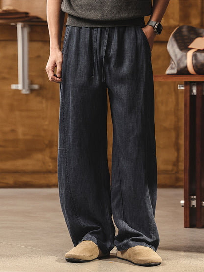 Herren Leinen Tencel Weite Hose Mit Kordelzug Freizeithose