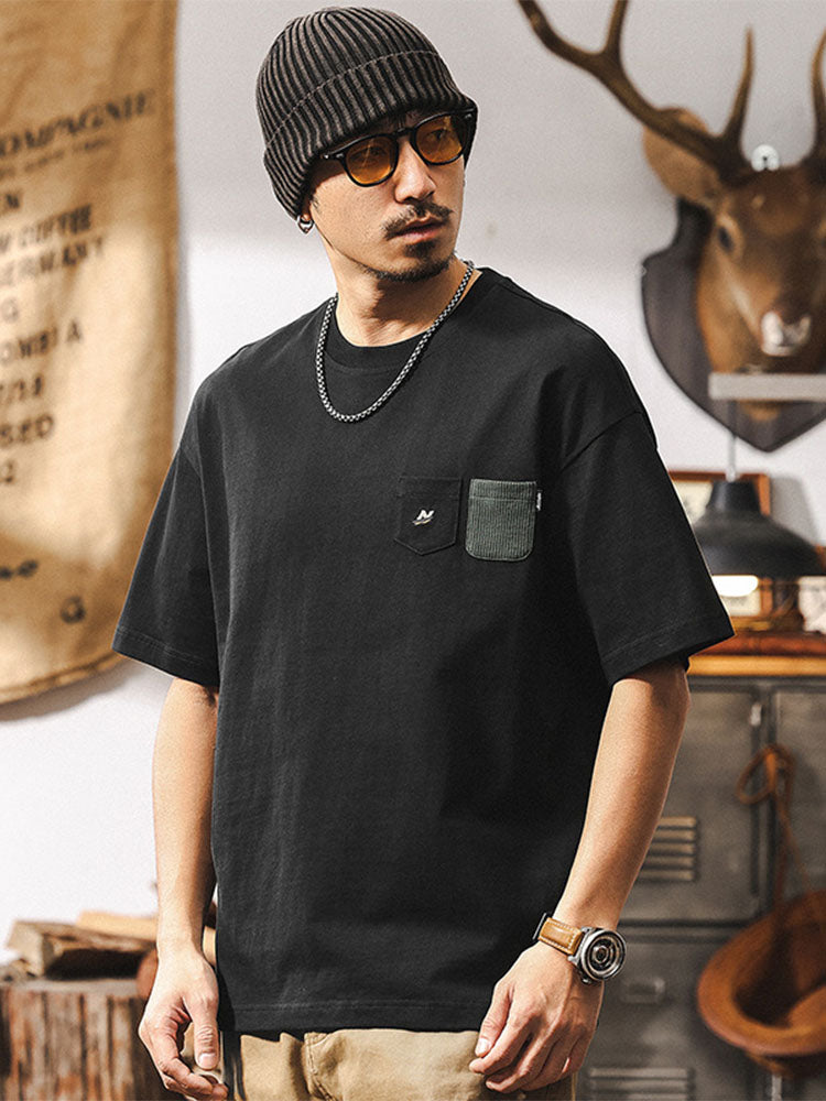Herren-T-Shirt mit Kontrasttaschen und lockerer Passform, Kurzarm