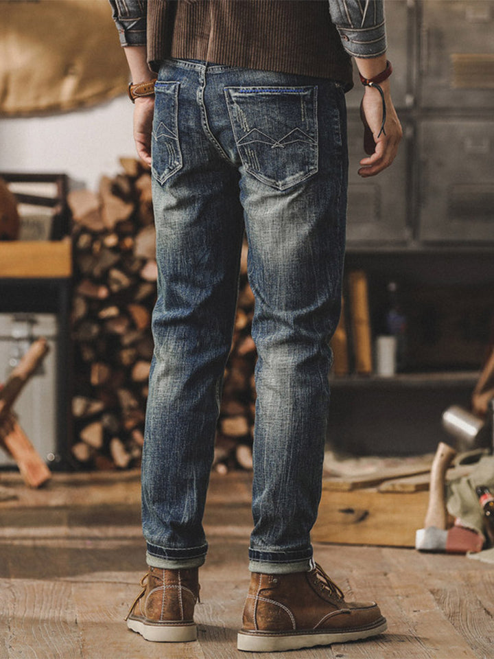 Herren Vintage Straight‑Fit Jeans mit Used‑Waschung