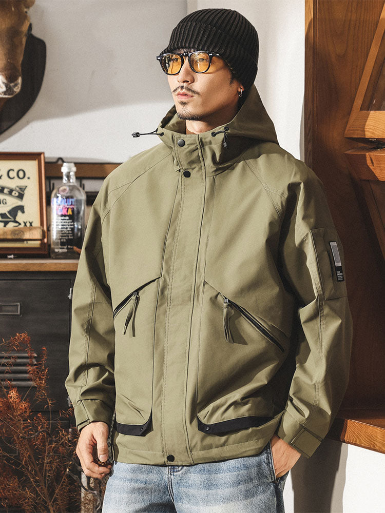 Winddichte Herren-Outdoor-Feldjacke aus Polyester mit Kapuze
