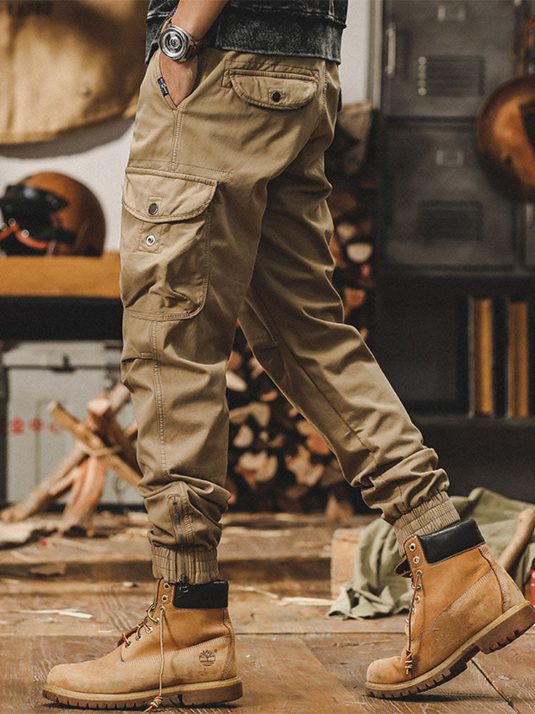 Herren Retro Cargohose Jogger‑Schnitt Baumwolle‑Elasthan