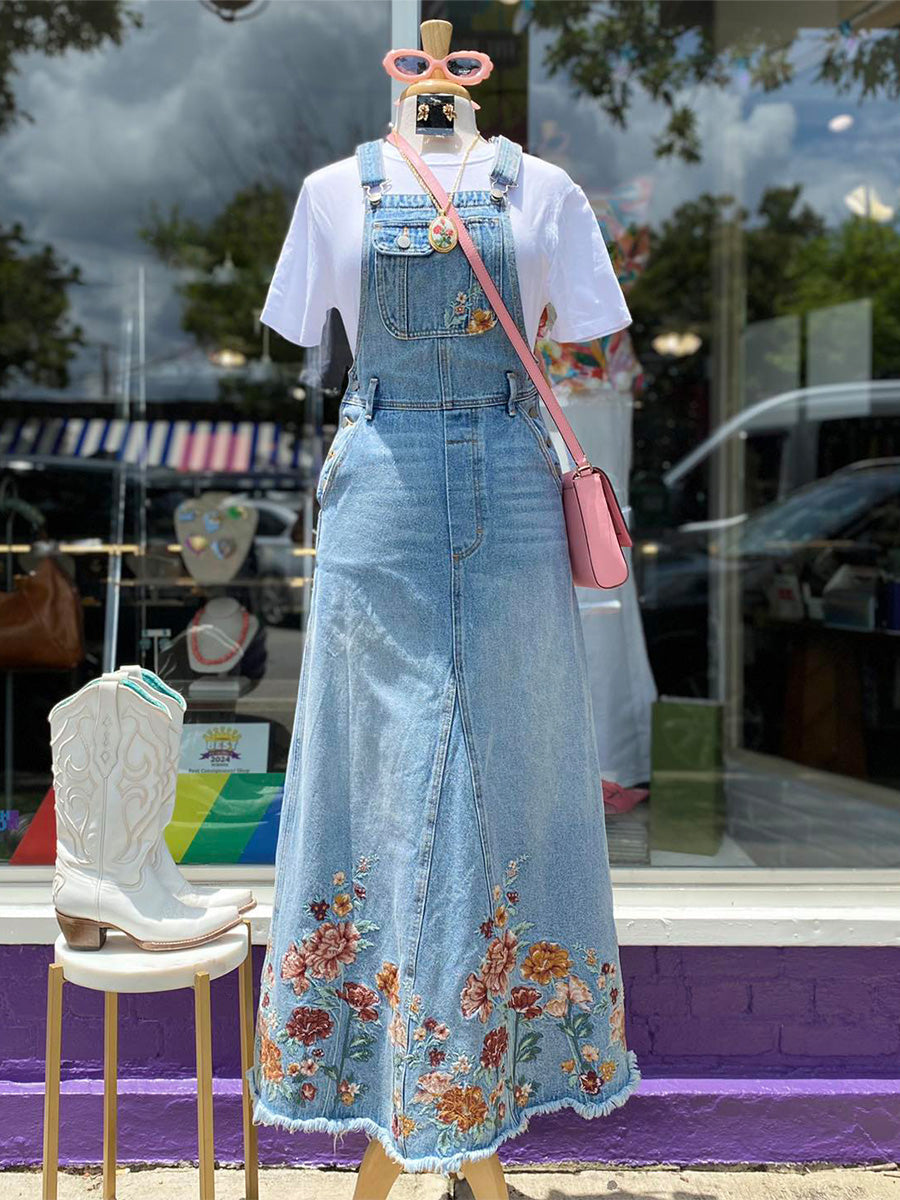 Latzkleid mit Blumenstickerei