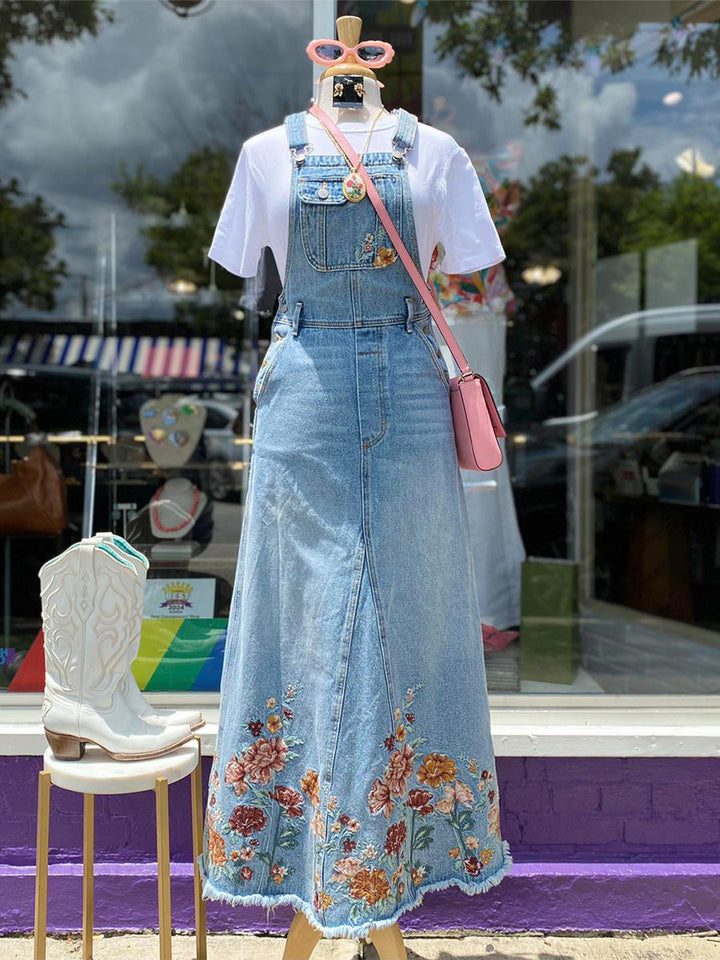 Latzkleid mit Blumenstickerei