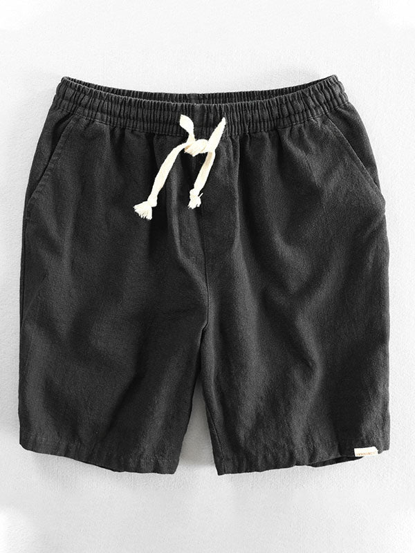 Men's Ramie Cotton Drawstring Casual Shorts