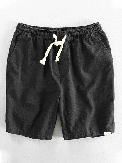 Men's Ramie Cotton Drawstring Casual Shorts