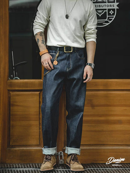 Herren Selvedge‑Jeans 100 % Baumwolle Relaxed Fit Vintage‑Stil