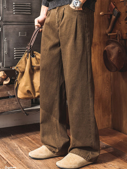 Herren‑Breitbein‑Arbeitshose aus Baumwolle Vintage‑Workwear‑Stil