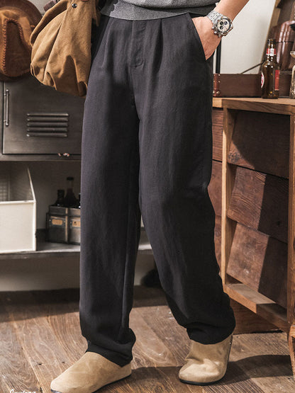 Lässige Herren-Freizeithose aus Lyocell-Leinen-Mischgewebe mit Bundfalten und geradem Bein