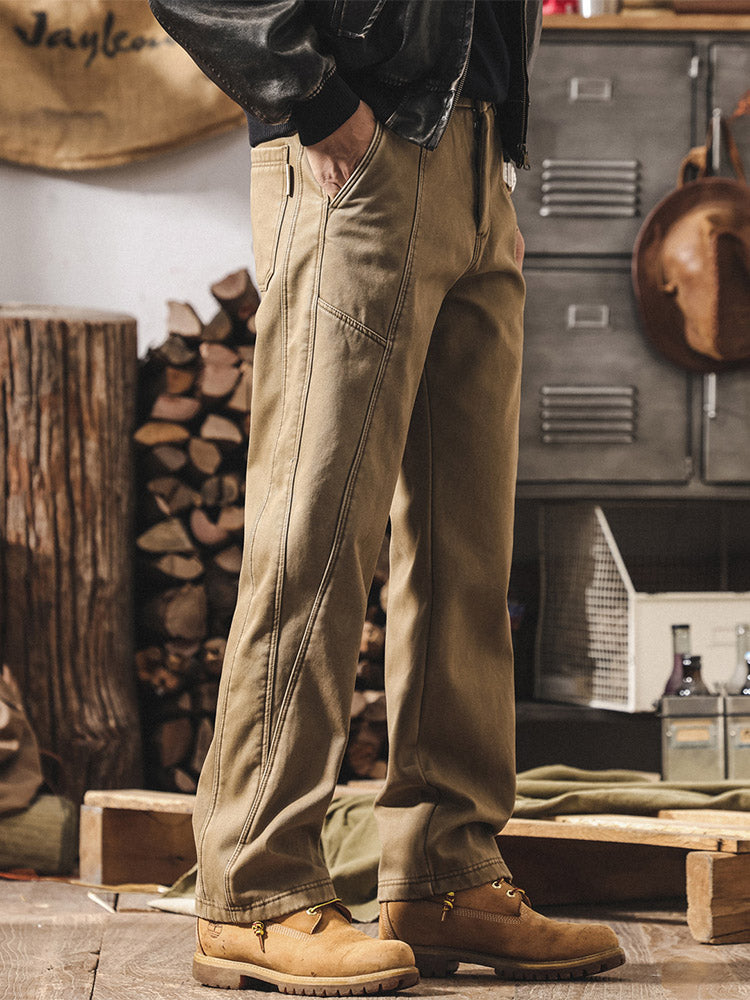 Pantaloni da uomo in 100% cotone, a gamba larga e con cuciture a contrasto, in stile retrò