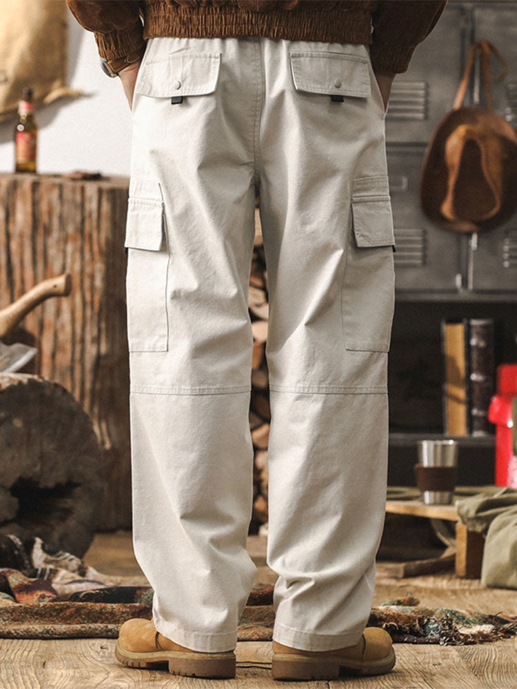 Vintage-Cargohose für Herren mit mehreren Taschen, geradem Bein und Baumwoll-Design