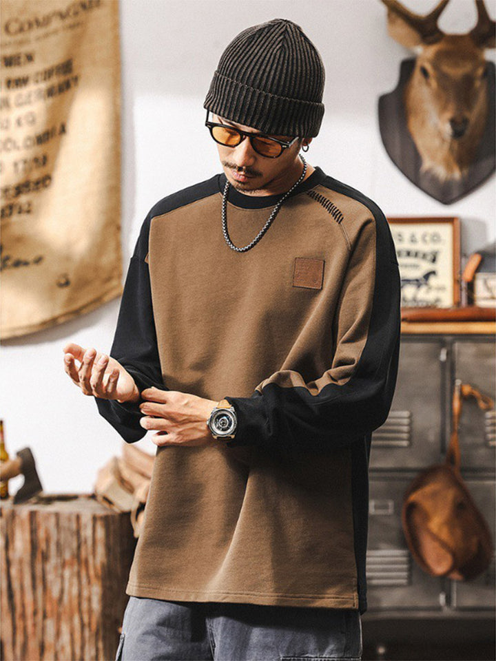 Men’s Crew-Neck Sweatshirt in 100% Cotton with a Color-Block Design