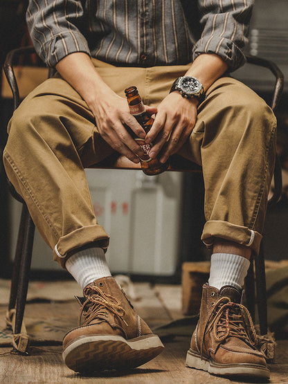 Men's Vintage-Inspired Washed Tapered Chino Pants