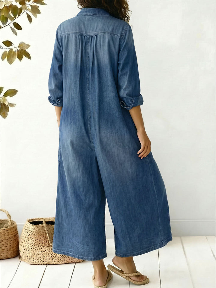 Lightweight Denim Relaxed Wide-Leg Jumpsuit