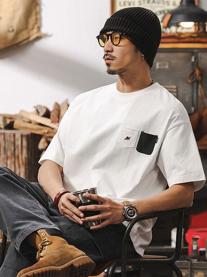 Herren-T-Shirt mit Kontrasttaschen und lockerer Passform, Kurzarm