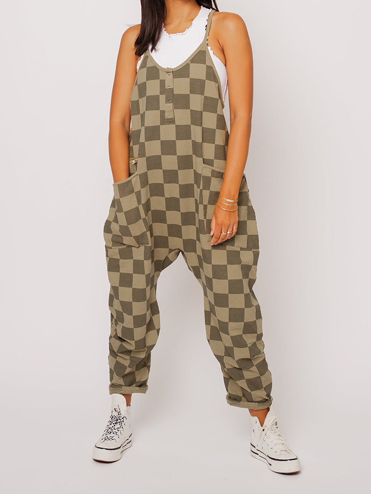 Oversize-Jumpsuit mit Karomuster für Damen - Ausverkauf