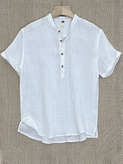 Camisa Henley de Manga Corta 100% Lino para Hombre
