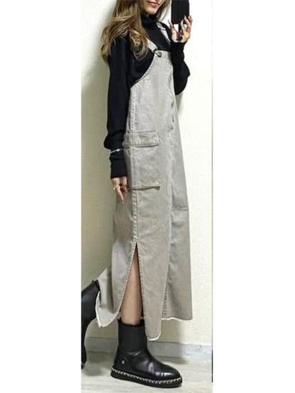 Women's Relaxed Fit Overall Dress with Side Slits