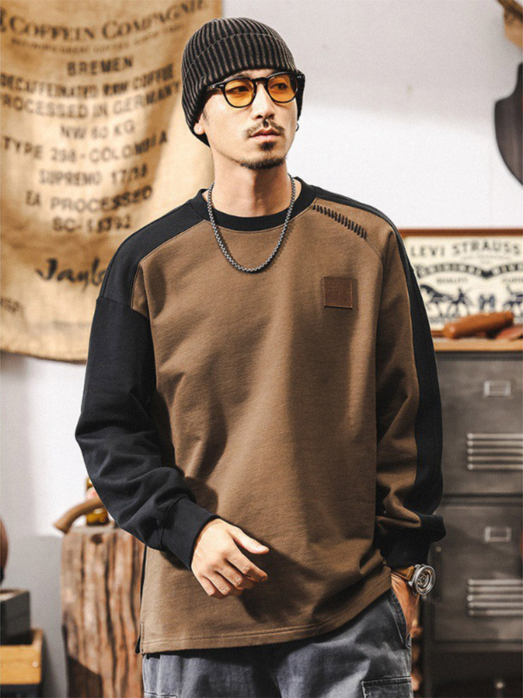 Men’s Crew-Neck Sweatshirt in 100% Cotton with a Color-Block Design