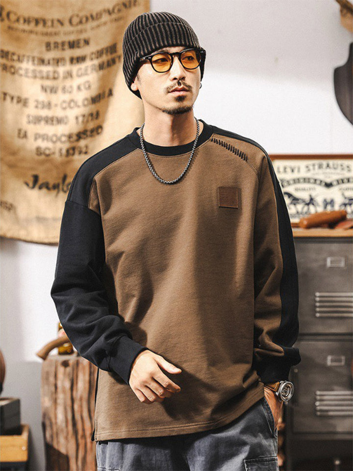 Men’s Crew-Neck Sweatshirt in 100% Cotton with a Color-Block Design