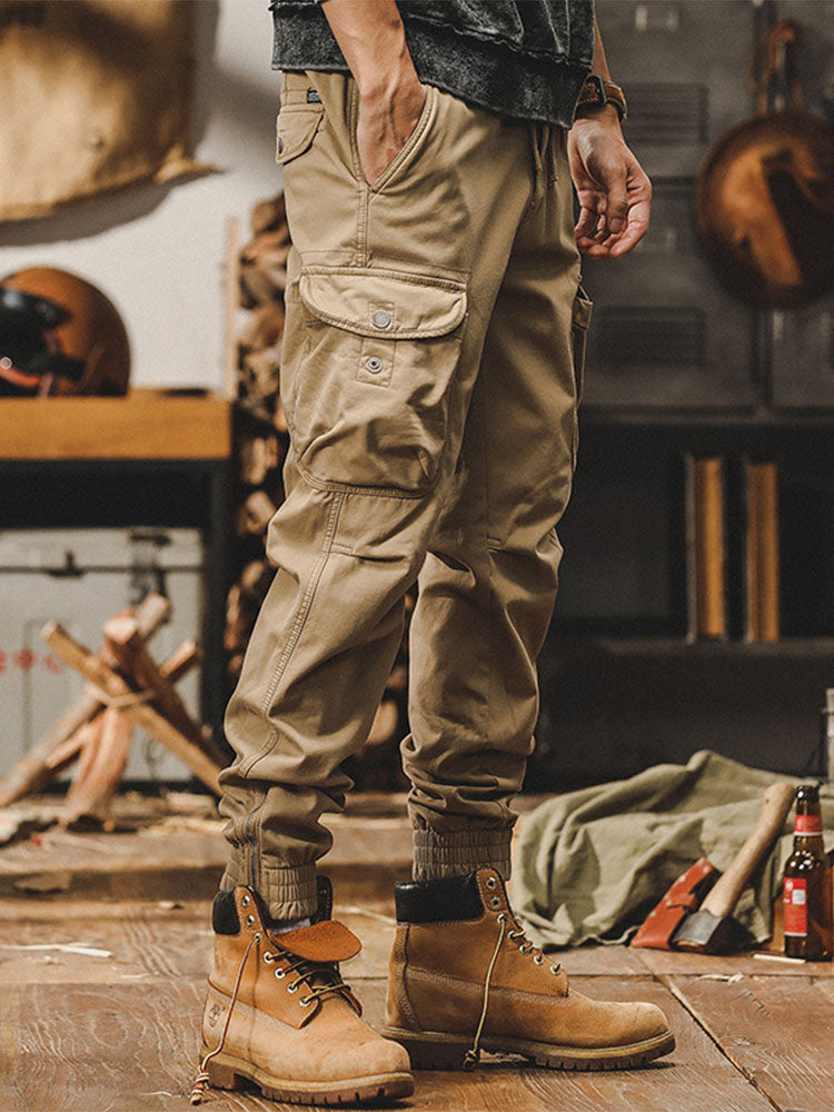 Herren Retro Cargohose Jogger‑Schnitt Baumwolle‑Elasthan