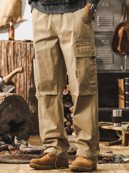 Vintage-Cargohose für Herren mit mehreren Taschen, geradem Bein und Baumwoll-Design