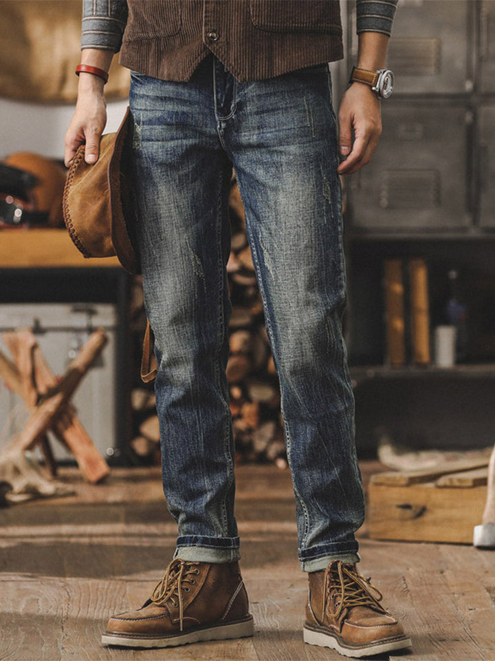 Herren Vintage Straight‑Fit Jeans mit Used‑Waschung