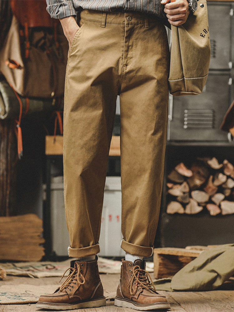 Men's Vintage-Inspired Washed Tapered Chino Pants