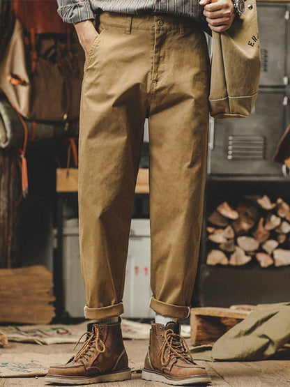 Men's Vintage-Inspired Washed Tapered Chino Pants