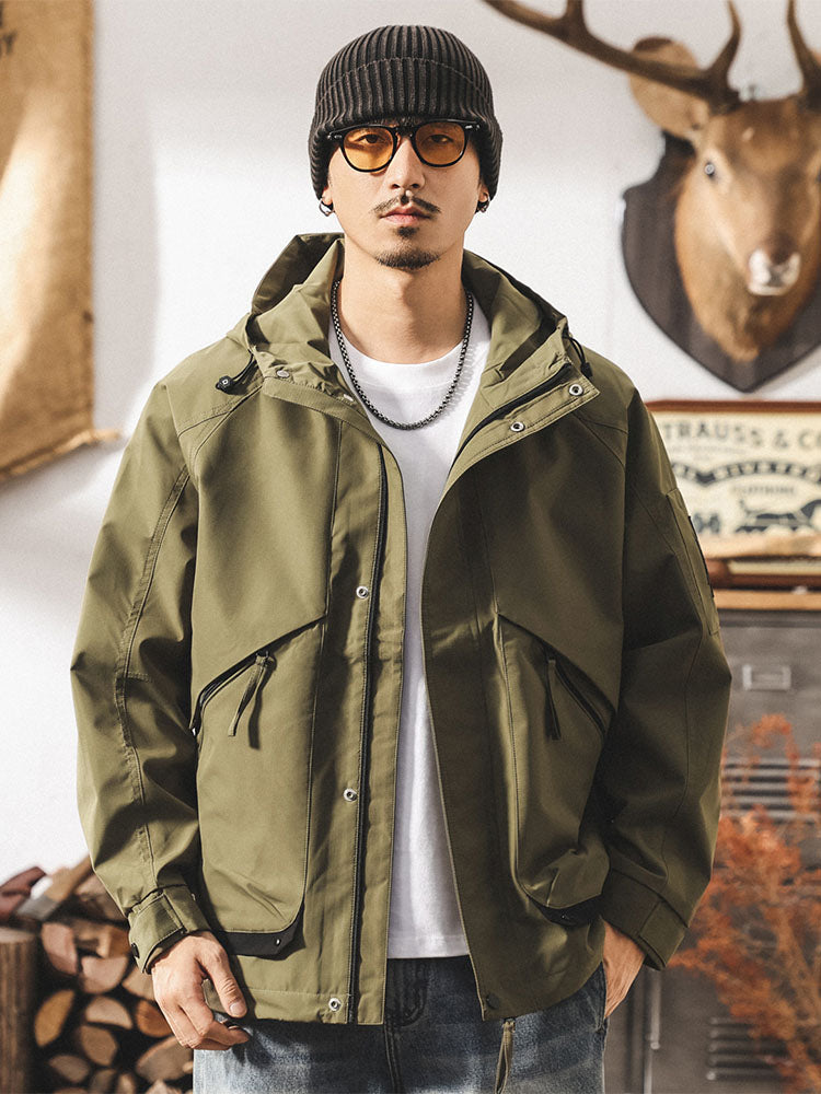 Winddichte Herren-Outdoor-Feldjacke aus Polyester mit Kapuze