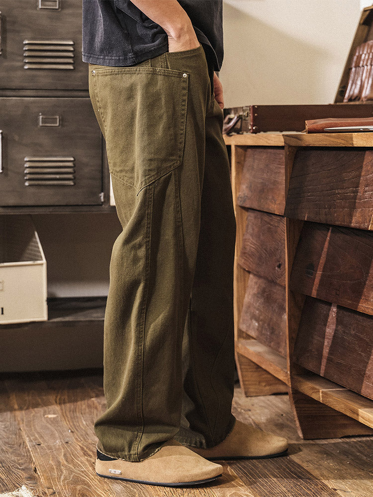 Herren Wide-Leg Hose aus Baumwolle, Retro Workwear Style